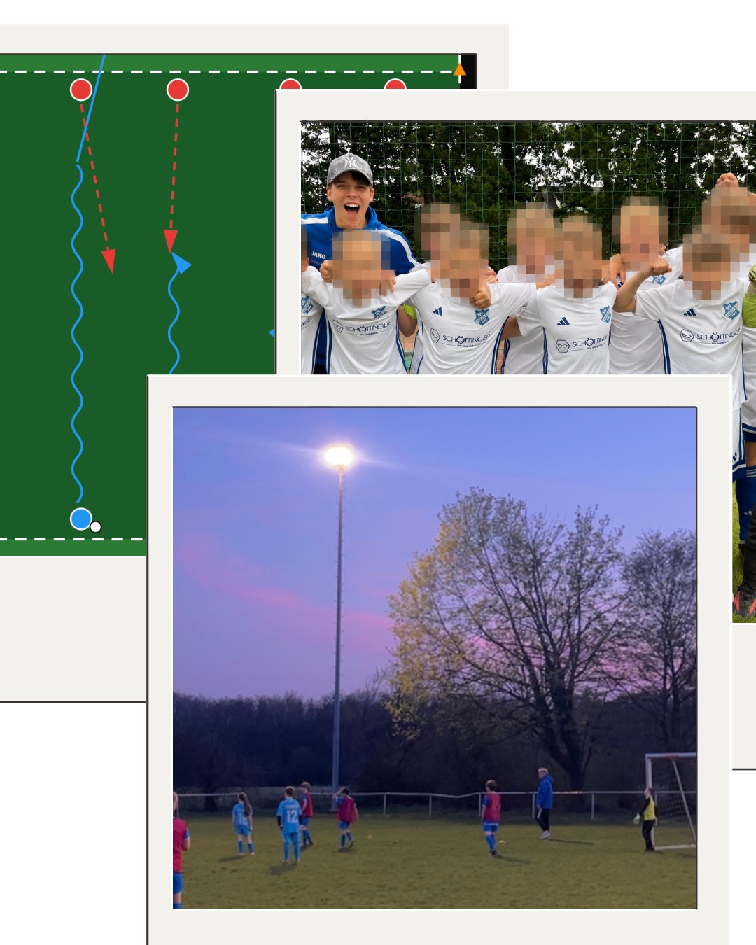 Leon als Jugendtrainer: Trainingsübung, Team und Sportplatz